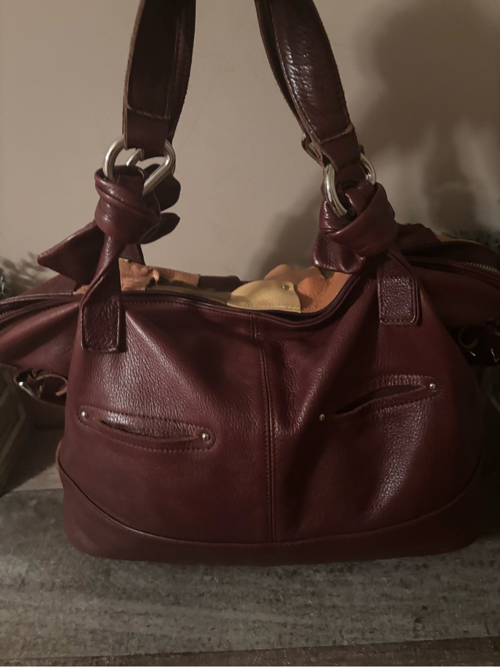 Makowsky Leather Studded Patchwork Slouchy Hobo EUC Y2K - Picture 4 of 8